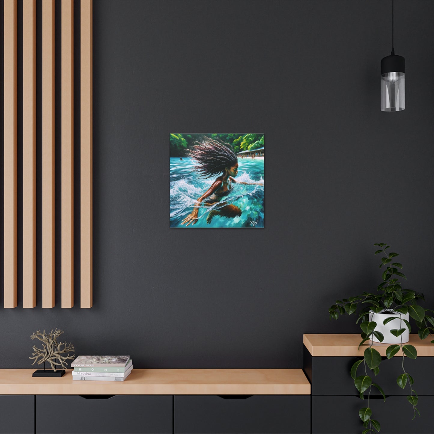 Art Print, Afro-Caribbean Woman, "Sea Bath" Abstract, Oil Finish, West Indian Ethnicity, Cultural, Heritage, Abstract, Canvas Gallery Wrap