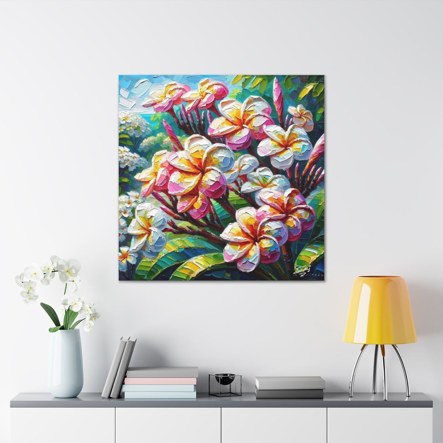 Art Print of Tropical Flowers, Oil Finish, West Indian Art, Canvas Gallery Wraps