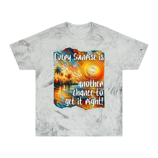 Unisex Color Blast T-Shirt "Every Sunrise..." One World, Self-Love, Anti-Racism, One Love, Unity, Inclusion, Diversity, Immigrant Outsiders, Cultural Identity, Black Excellence Empowerment Inspiration, FashionWithPurpose, ConsciousClothing