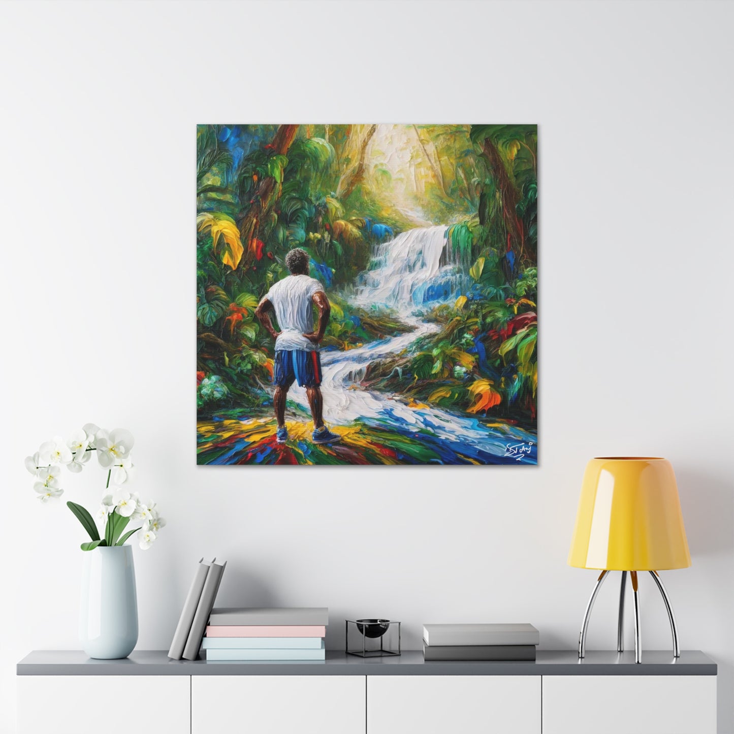 Art Print of Waterfall Scene, West Indian Art, Canvas Gallery Wraps