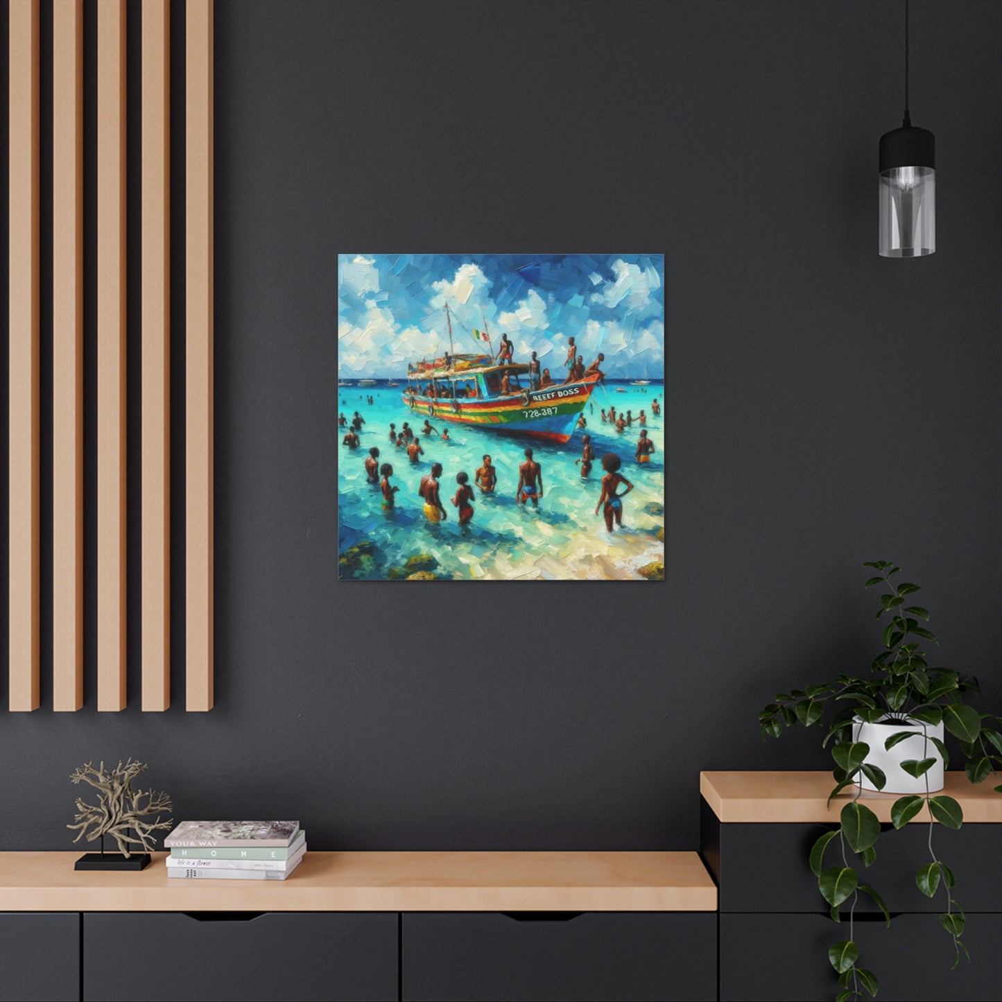 Art Print, "Fun at Nylon Pool, Tobago," Oil Paint Finish, Caribbean, West Indies, Canvas Gallery Wraps