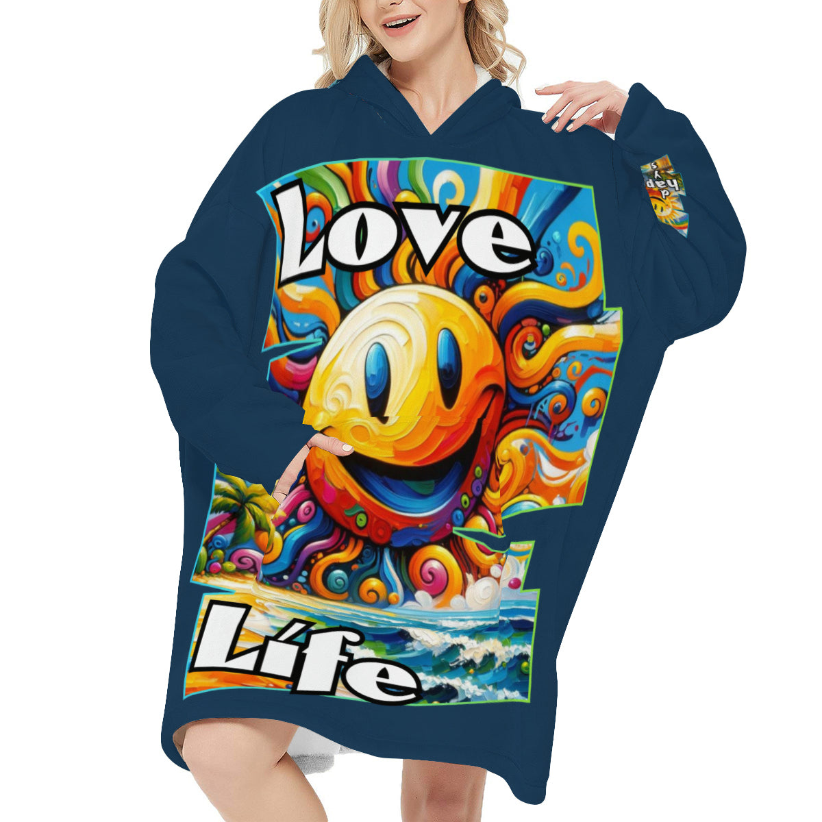 Flannel Sleeper Blanket Hoodie | "Love Life, Happy Days"