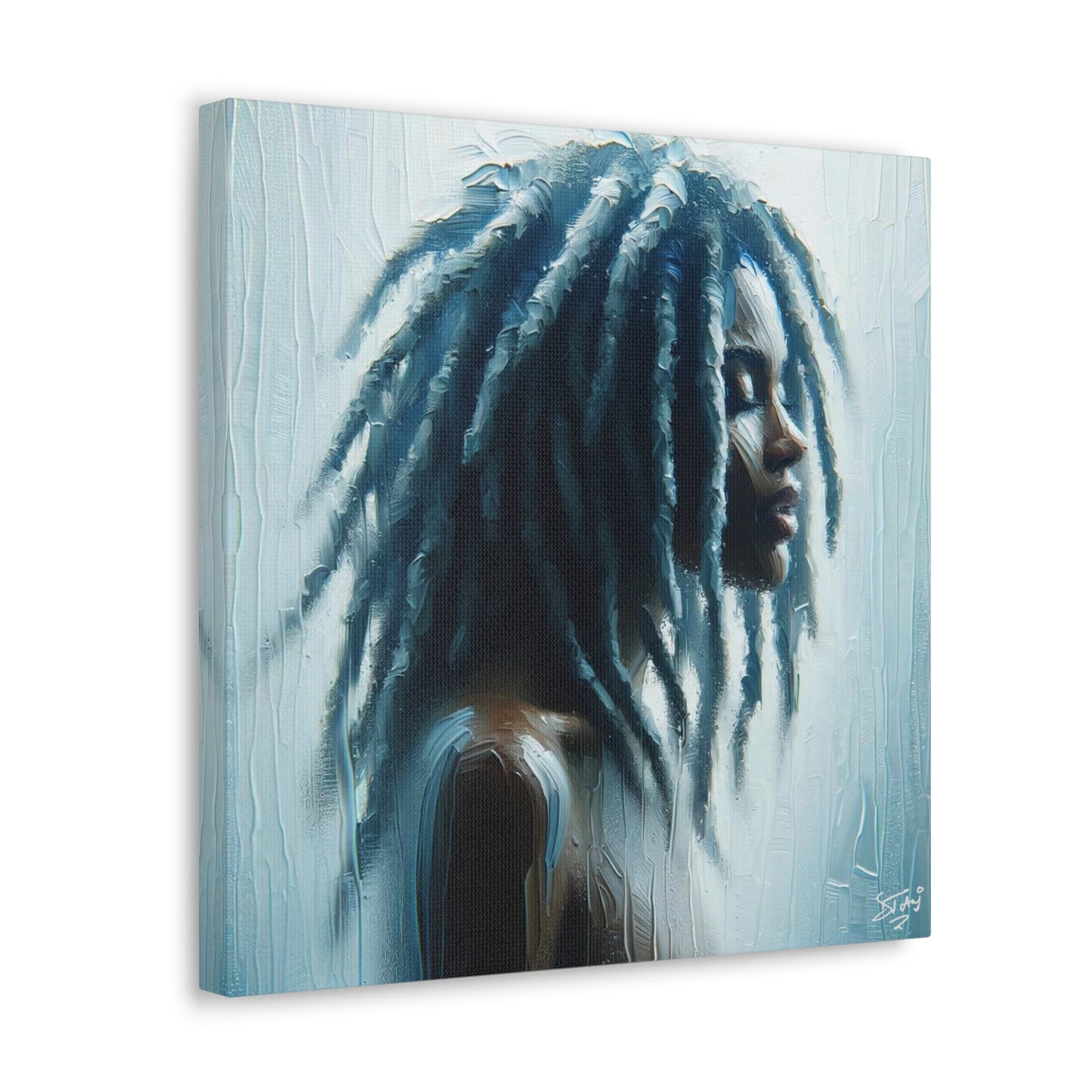 Art Print, Black Woman in Sauna (2), Oil Finish, West Indian Ethnicity, Cultural, Heritage, Semi-Abstract, Canvas Gallery Wrap