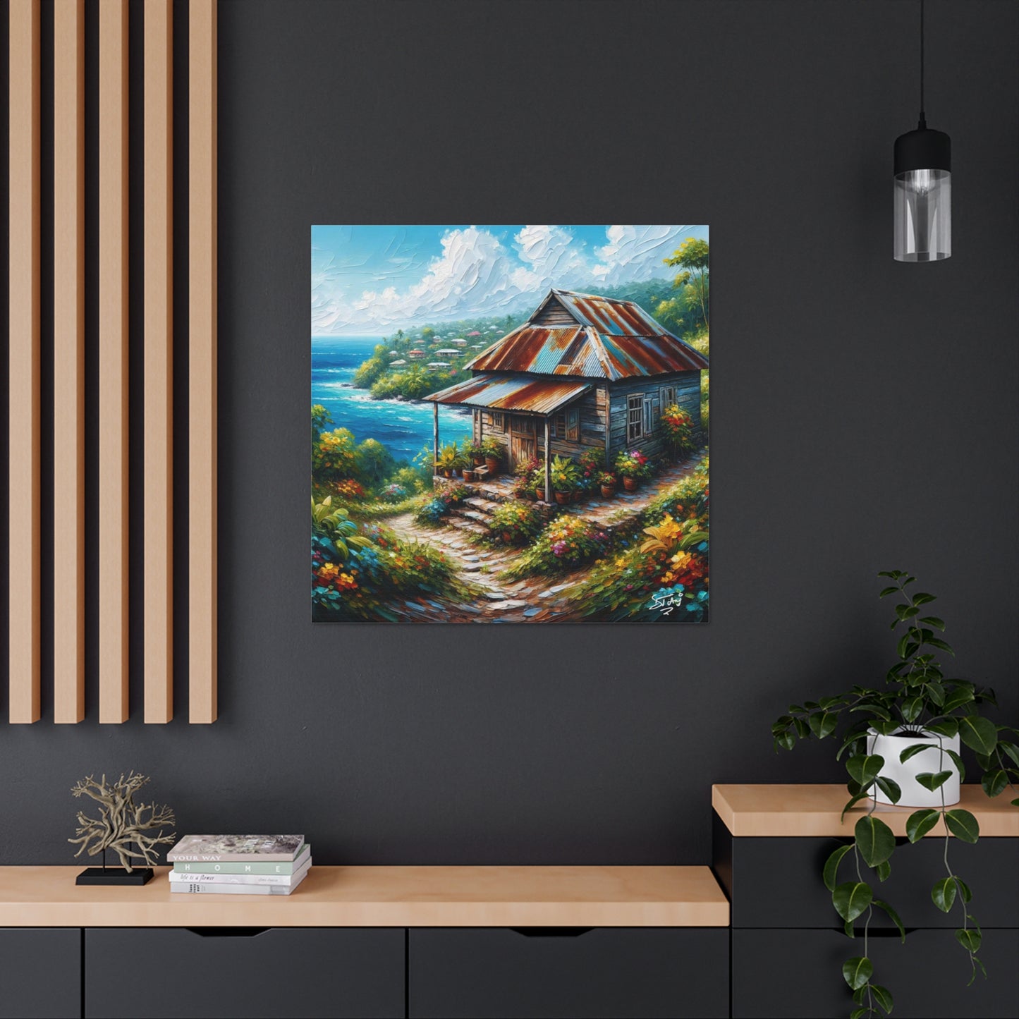 Art Print, Old Wooden House in the Trinidad and Tobago Countryside, Oil Paint Finish, Caribbean, West Indies, Canvas Gallery Wraps