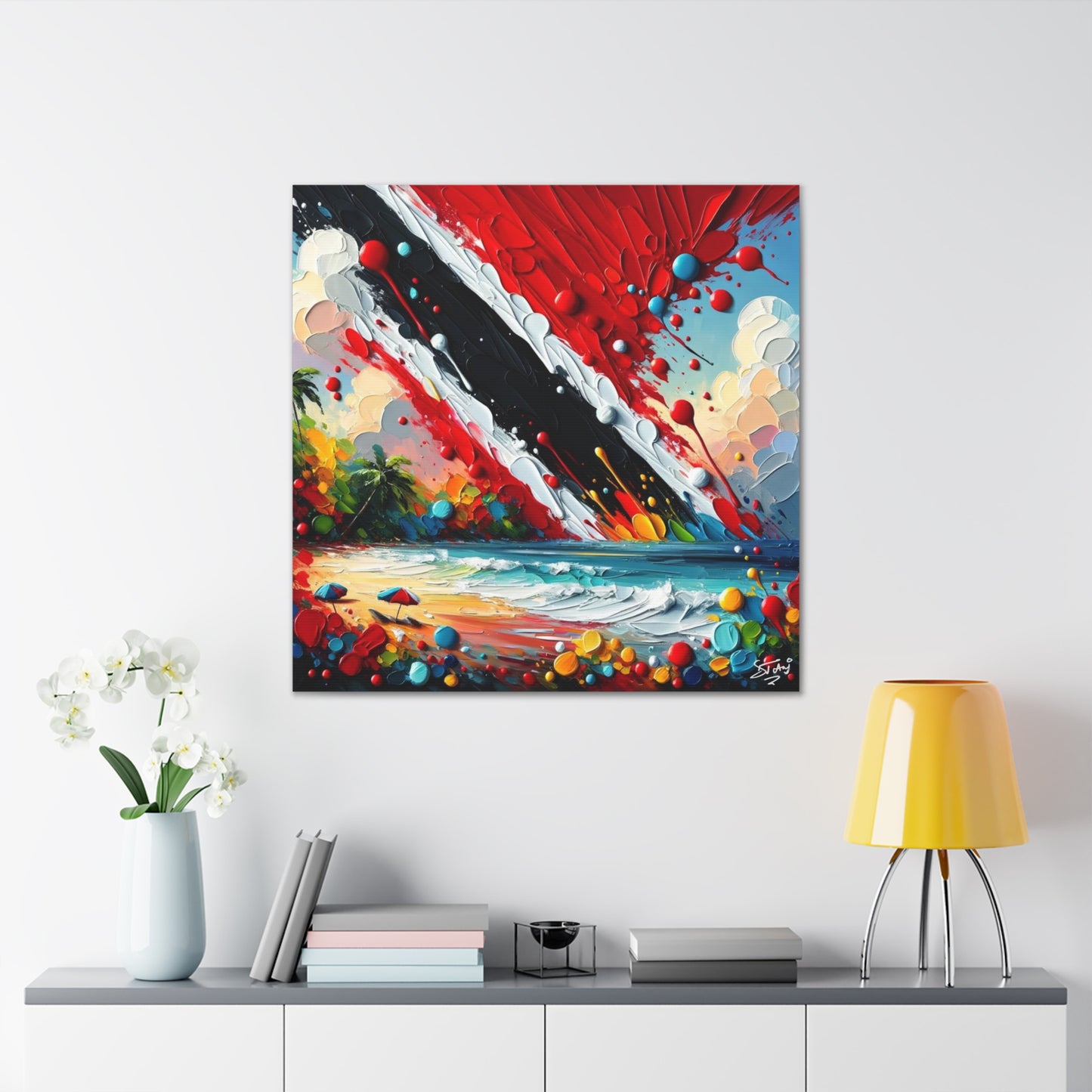 Art Print, Trinidad Abstract Scene, Oil Finish, Unity, One Love, Semi-Abstract, Canvas Gallery Wrap