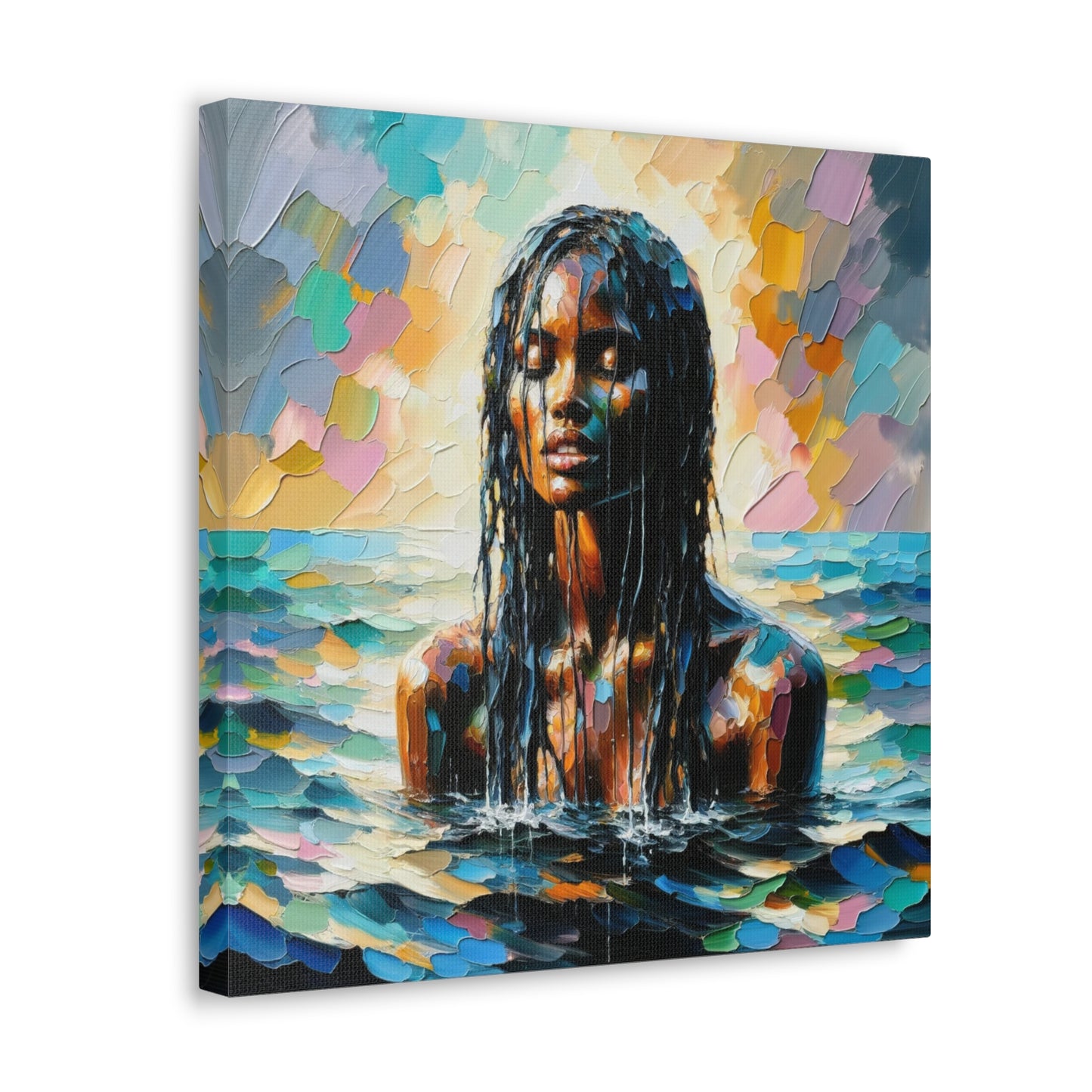 Art Print#9 of Trini Woman - Chilling in the Caribbean Sea, Oil Finish, West Indian Ethnicity, Cultural, Heritage Art, Canvas Gallery Wraps