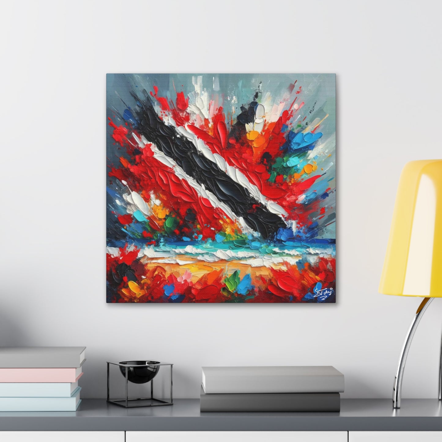 Art Print, Trinidad Abstract Scene, Oil Finish, Unity, One Love, Semi-Abstract, Canvas Gallery Wrap