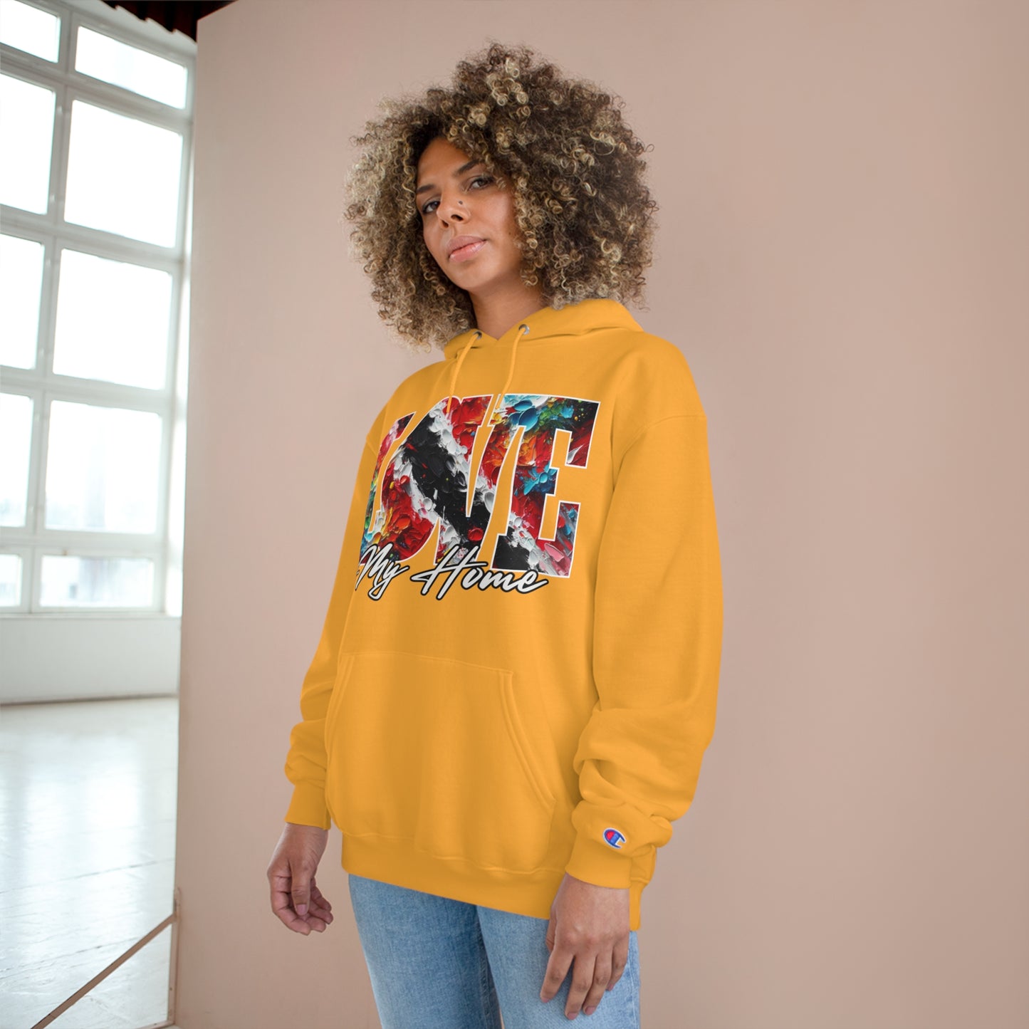 Champion Hoodie, "Love My Home" Inclusion, Anti-Racism, Racial Justice, One Love, Unity, Diversity, Immigrant Outsiders, Trinidad Caribbean Culture, FashionWithPurpose, ConsciousClothing, Cultural Identity, Black Inspiration Empowerment