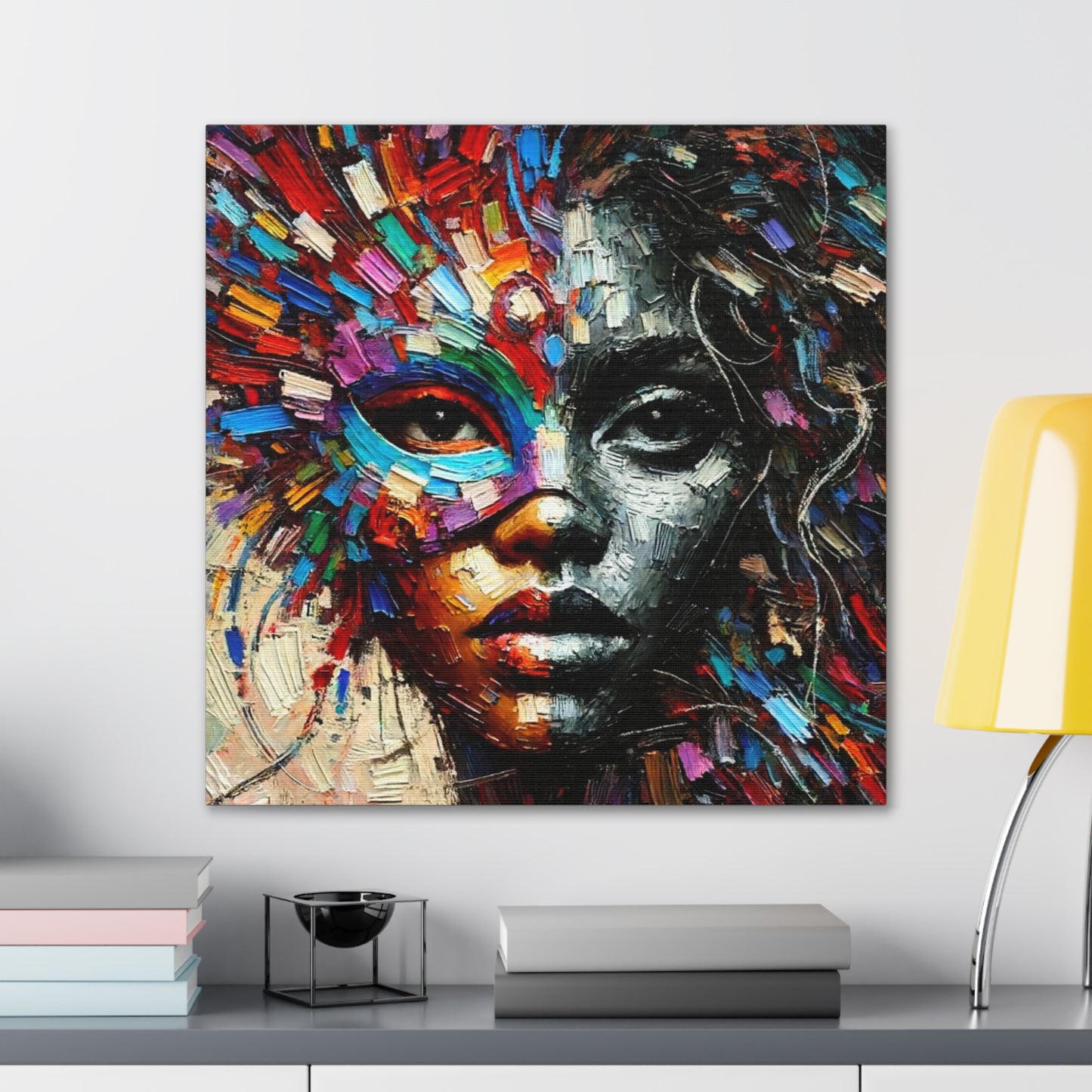 Art Print, African Woman, Black Power, Silhouette, Mask, Abstract Oil Finish, Unity, One Love, Canvas Gallery Wrap