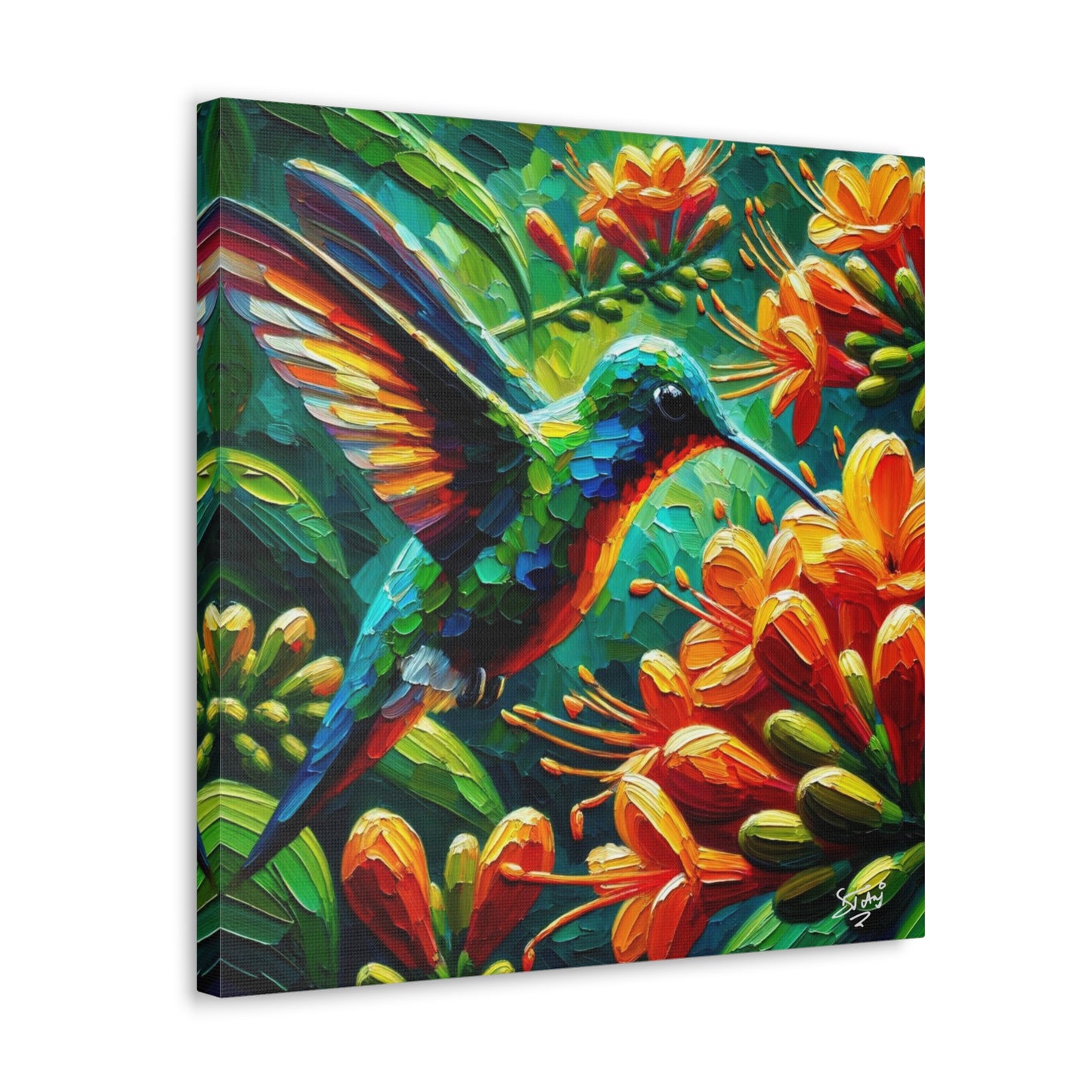 Art Print, Hummingbird, Caribbean Birds, Abstract Oil Finish, Caribbean Nature, Cultural, Heritage, Canvas Gallery Wrap