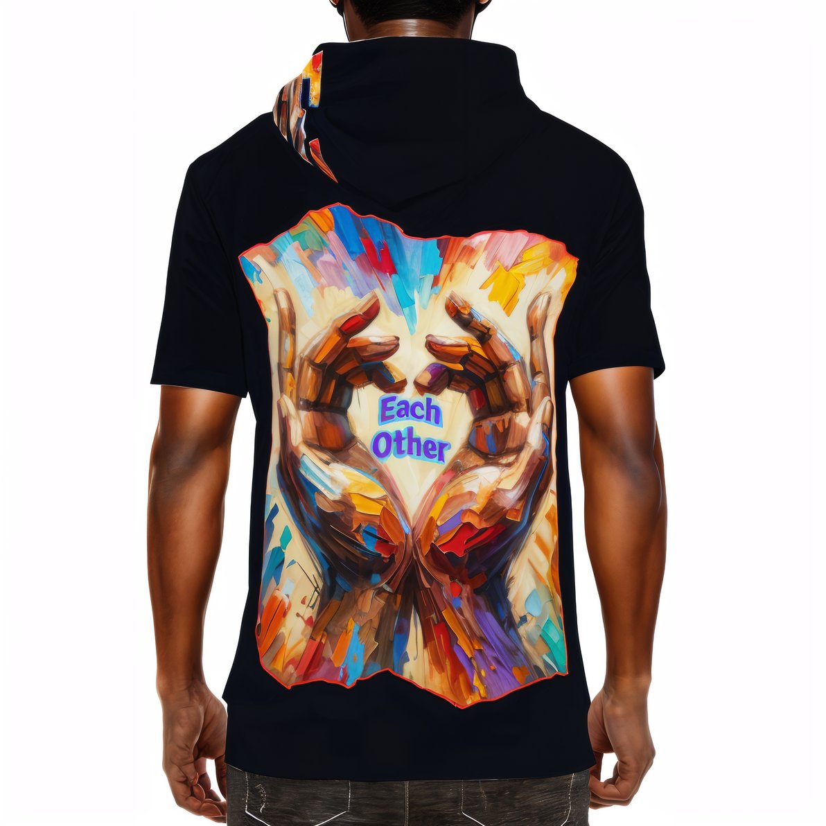 Men’s Cotton Hooded T-Shirt "Love Each Other"