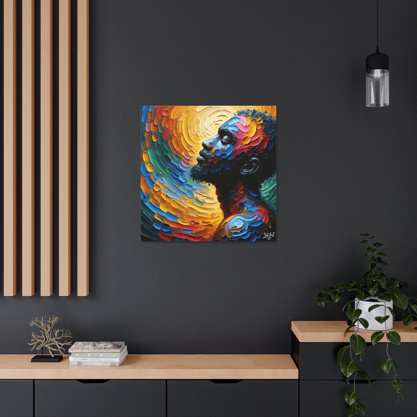 Art Print, Afro-Caribbean Man, "Deep in Thought," Oil Finish, West Indian Ethnicity, Cultural, Heritage, Abstract, Canvas Gallery Wrap