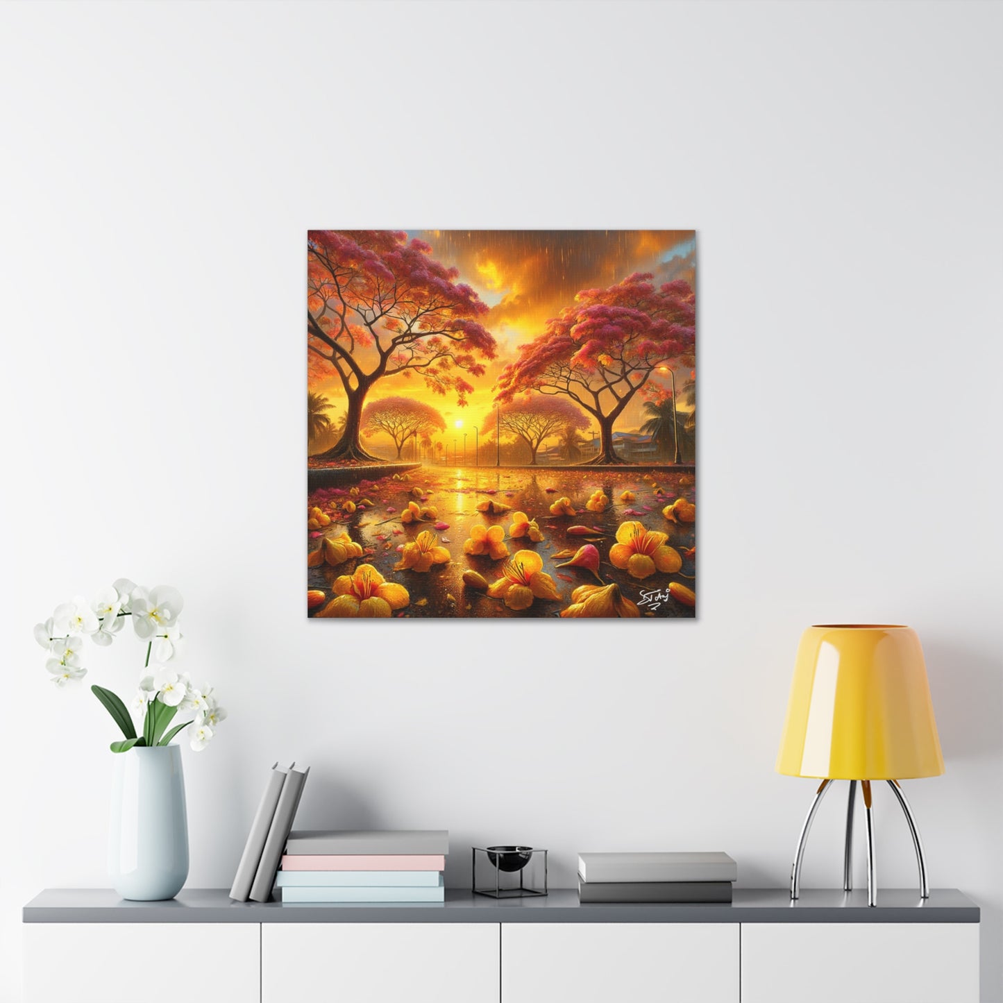 Print#3 of Poui Trees, Rainy Sunset in the Caribbean, Canvas Gallery Wraps