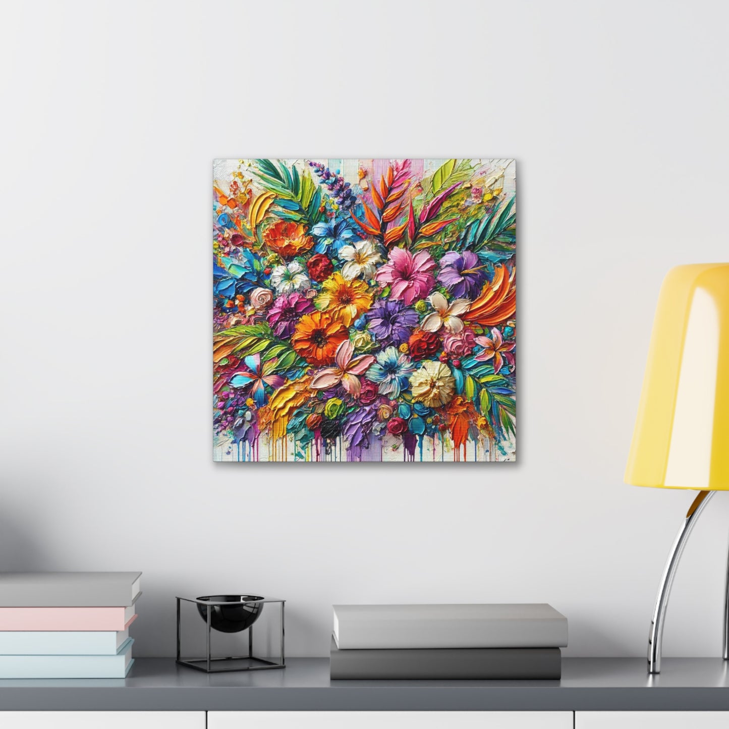 Art Print of Tropical Floral Arrangement, Abstract Oil Finish, West Indian Art, Canvas Gallery Wraps