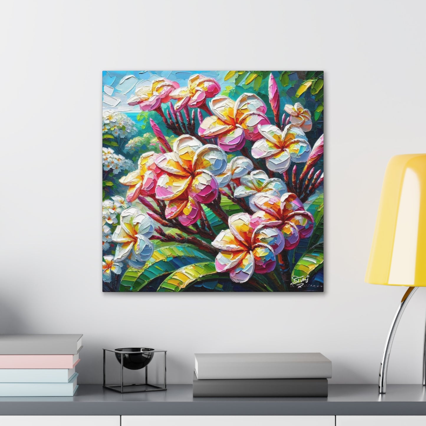 Art Print of Tropical Flowers, Oil Finish, West Indian Art, Canvas Gallery Wraps