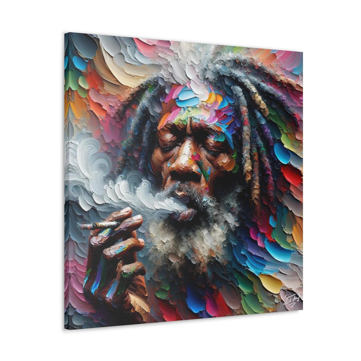 Art Print, "Rastaman Live Up (2)" Oil Finish, West Indian Ethnicity, Cultural, Heritage, Semi-Abstract, Canvas Gallery Wrap