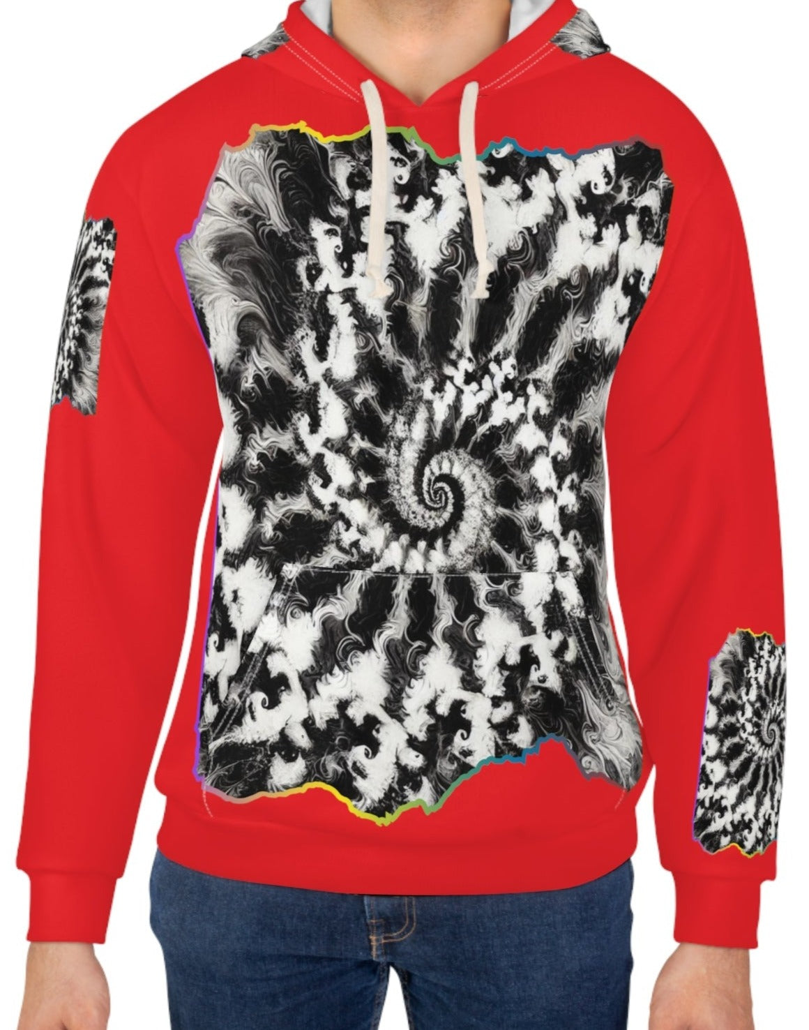 Unisex Pullover Hoodie (AOP) "B&W Tie-Dye Abstract Print"