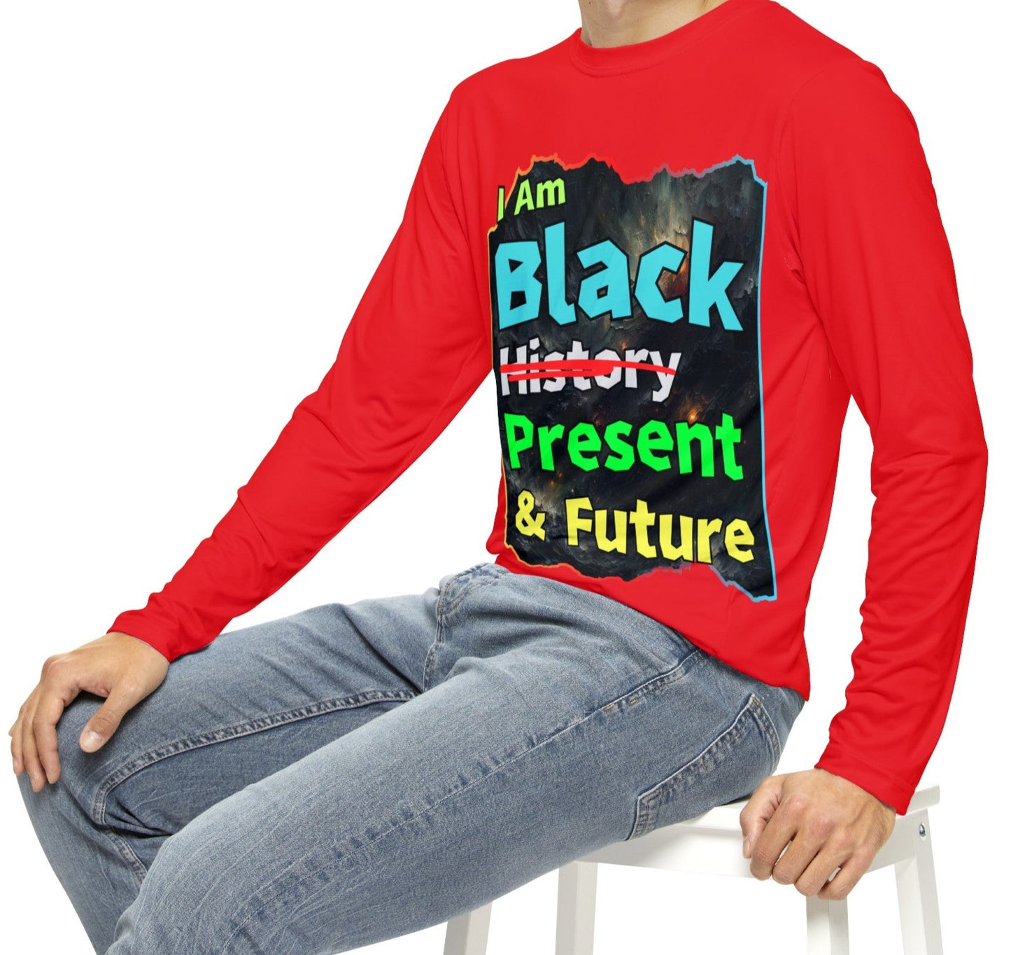 Men's Brushed Polyester Long Sleeve Shirt (AOP) "I Am Black Present & Future"