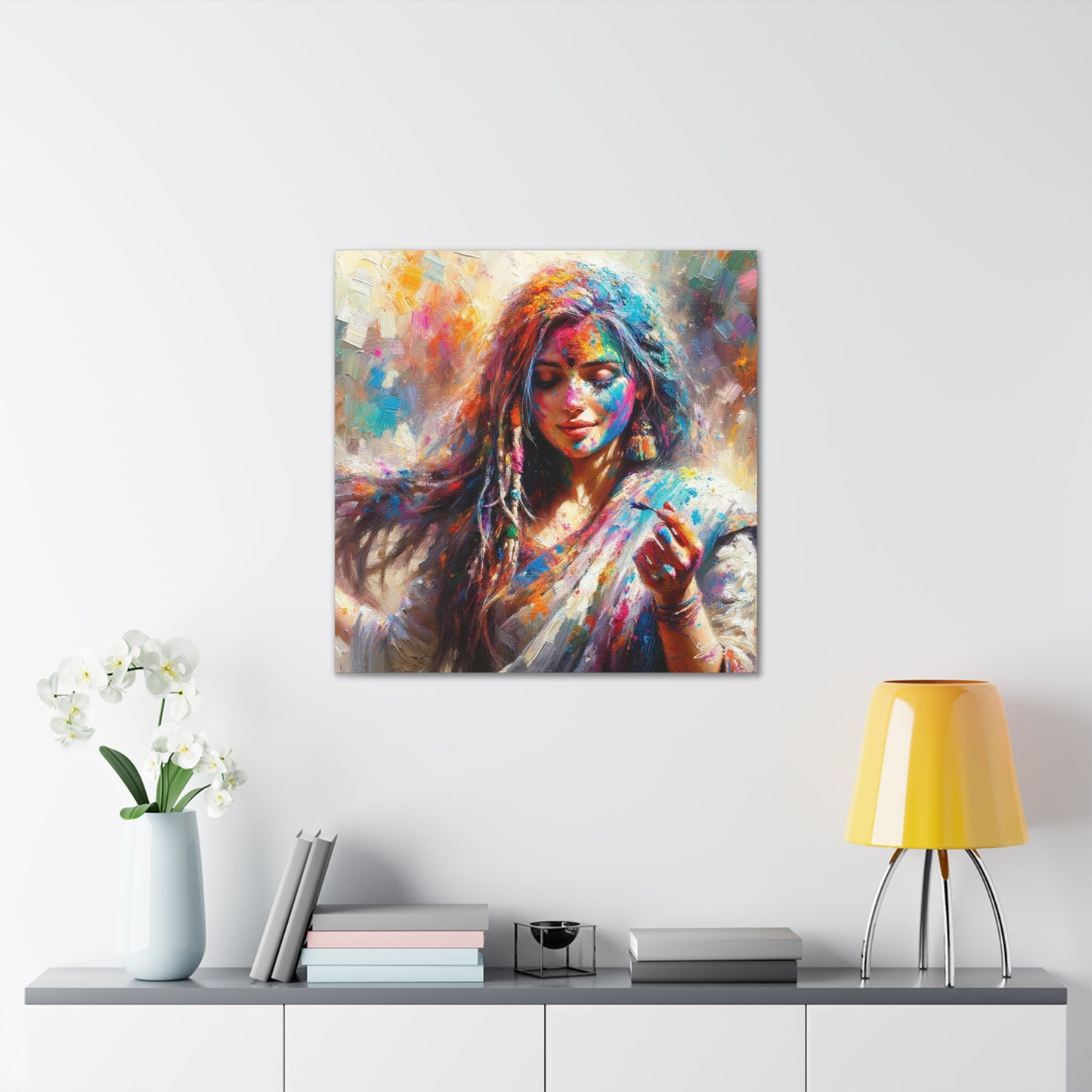 Art Print, Indo-Caribbean Woman, "Phagwa" Oil Finish, West Indian Ethnicity, Cultural, Heritage, Canvas Gallery Wrap