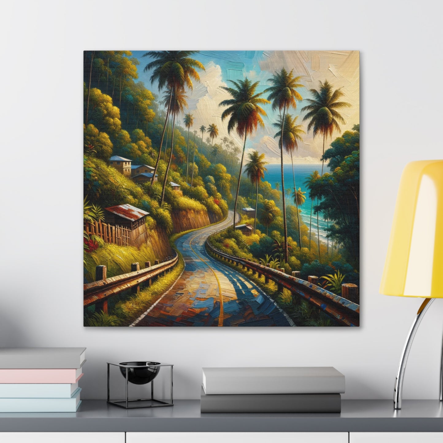 Art Print#2 of Tranquil Countryside Road in Tobago, Oil Finish. Scenic Island, Caribbean, West Indian Art, Canvas Gallery Wraps