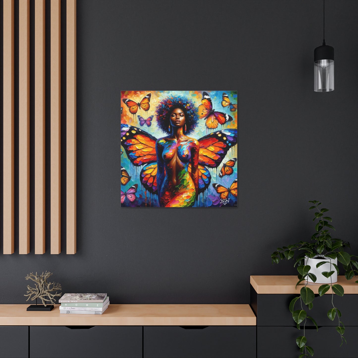 Art Print, Afro-Caribbean Woman, "Metamorphosis" Oil Finish, West Indian Ethnicity, Cultural, Heritage, Abstract, Canvas Gallery Wrap