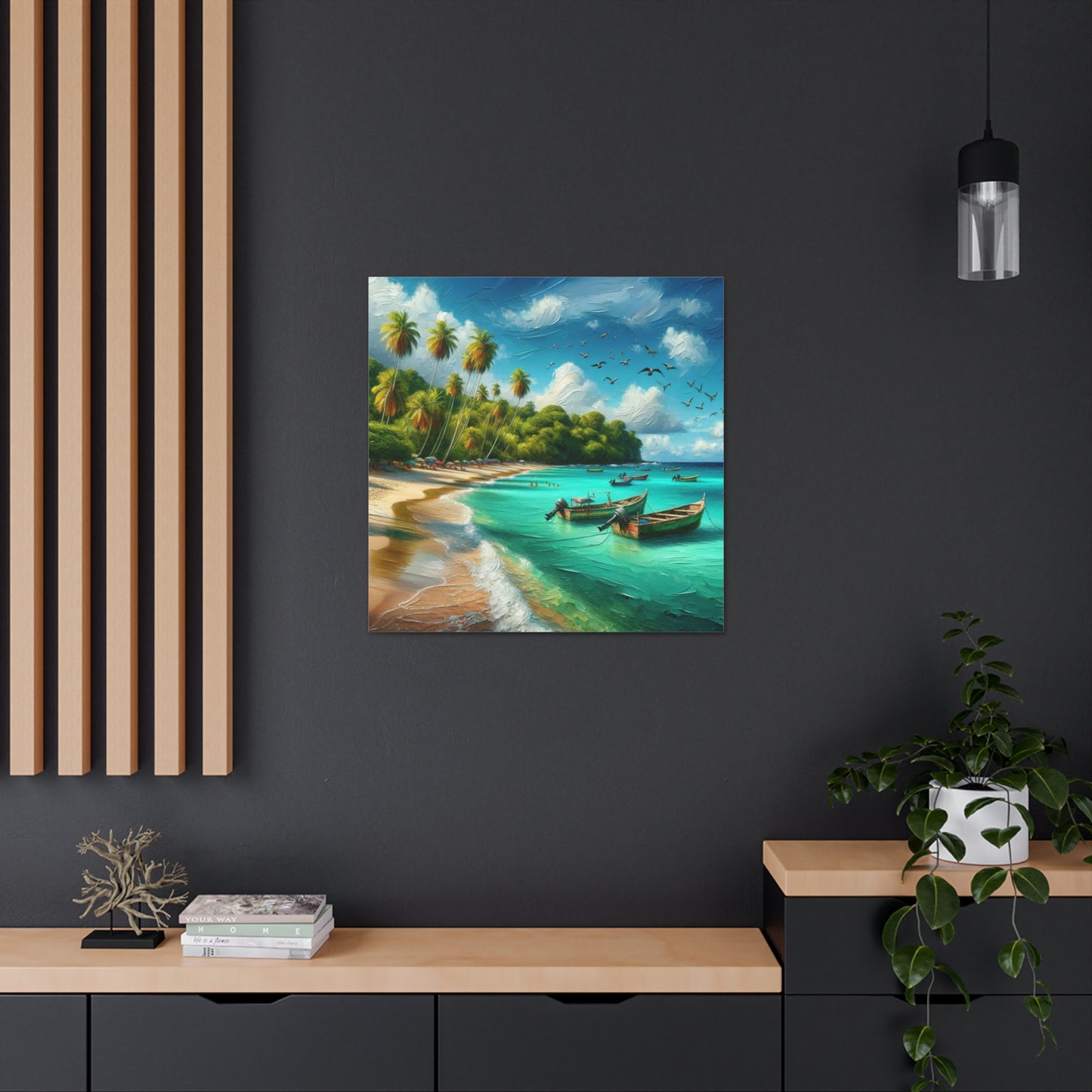 Art Print of Caribbean Beach Scene, Swallows Beach, Tobago, West Indian Art, Canvas Gallery Wraps