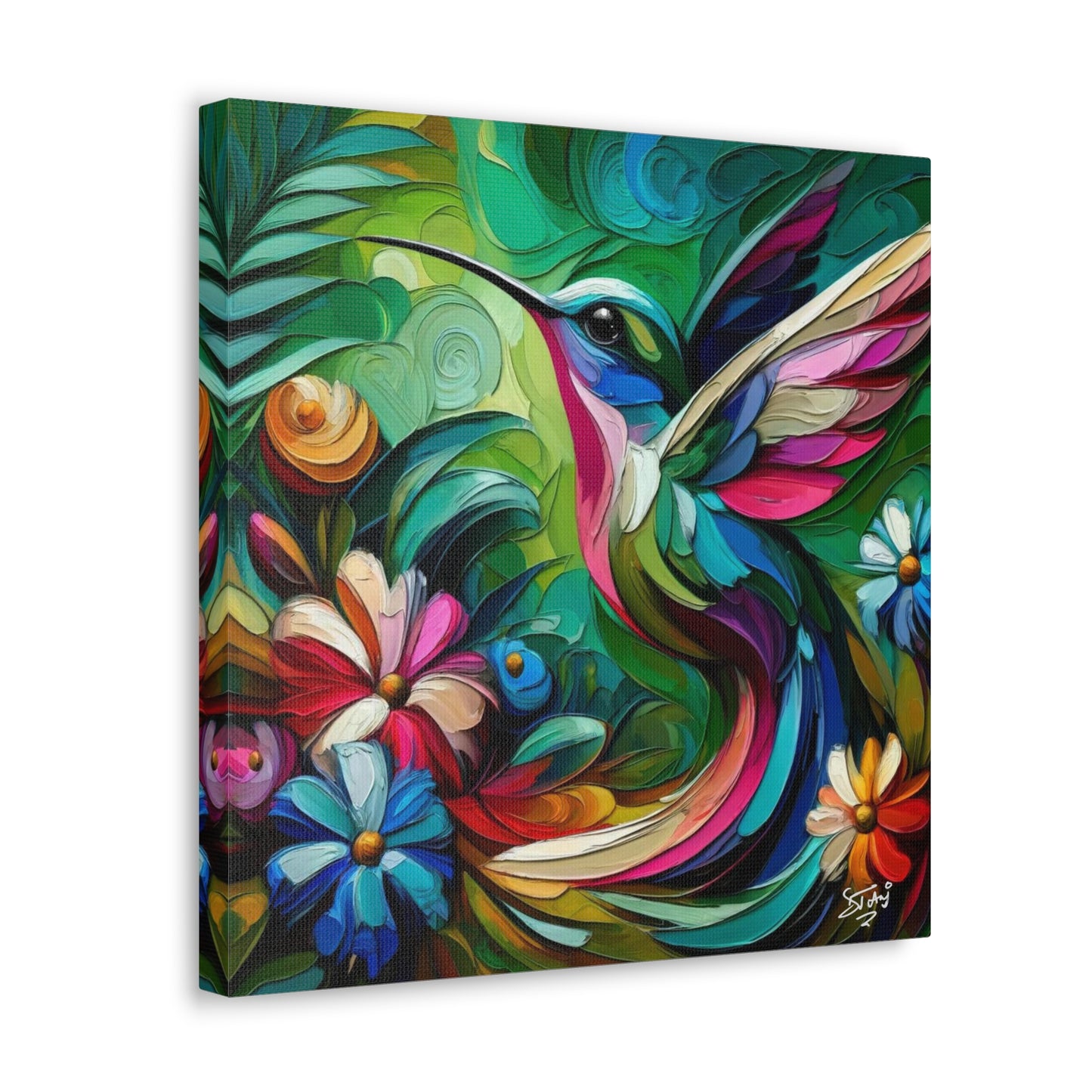 Art Print, Hummingbird, Caribbean Birds, Abstract Oil Finish, Caribbean Nature, Cultural, Heritage, Canvas Gallery Wrap