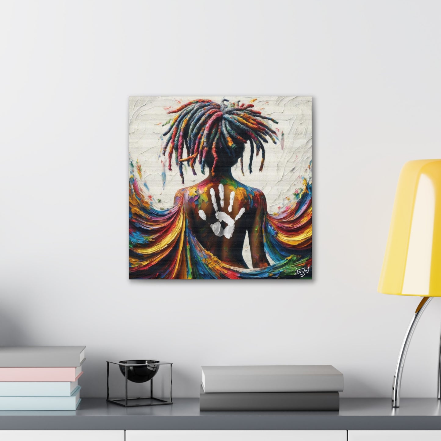 Art Print, Afro-Caribbean Woman, "White Hand on Back," Oil Finish, West Indian Ethnicity, Cultural, Heritage, Semi-Abstract, Canvas Gallery Wrap