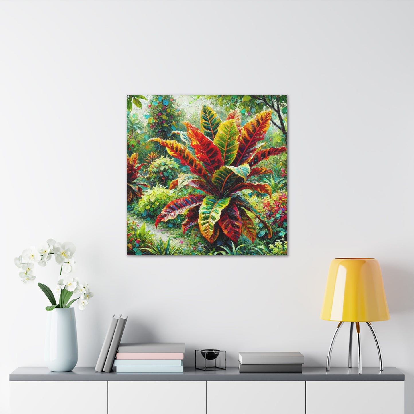 Art Print, Crotons, Oil Finish, West Indian Art, Canvas Gallery Wraps