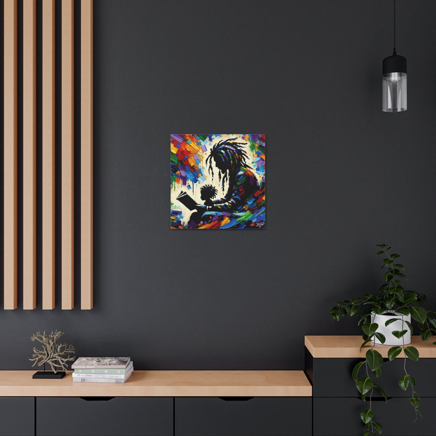 Art Print, Afro-Caribbean Father & Son, Oil Finish, West Indian Ethnicity, Cultural, Heritage, Abstract, Canvas Gallery Wrap