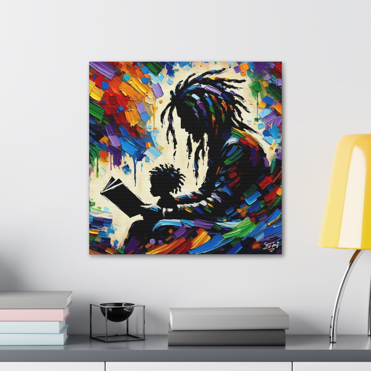 Art Print, Afro-Caribbean Father & Son, Oil Finish, West Indian Ethnicity, Cultural, Heritage, Abstract, Canvas Gallery Wrap