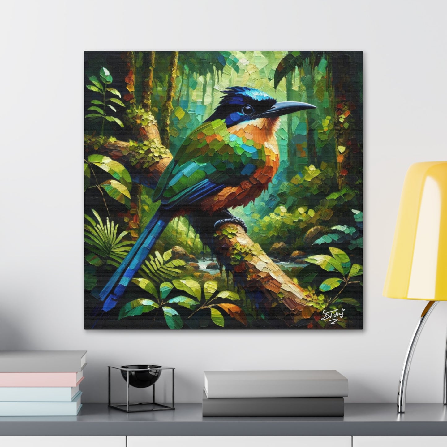 Art Print, Trinidad Motmot, Caribbean Birds, Abstract Oil Finish, Caribbean Nature, Cultural, Heritage, Canvas Gallery Wrap