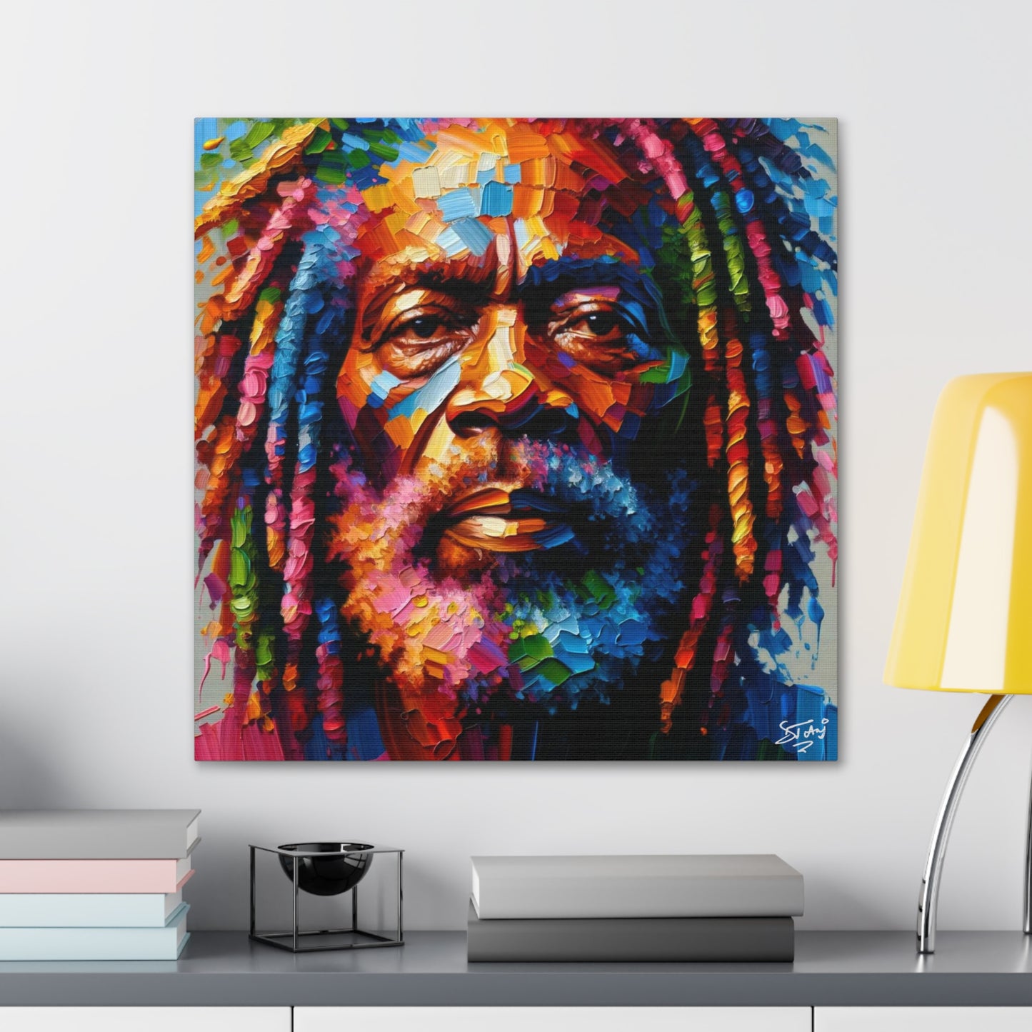 Art Print, Trini Rastaman, Oil Finish, West Indian Ethnicity, Cultural, Heritage, Semi-Abstract, Canvas Gallery Wrap