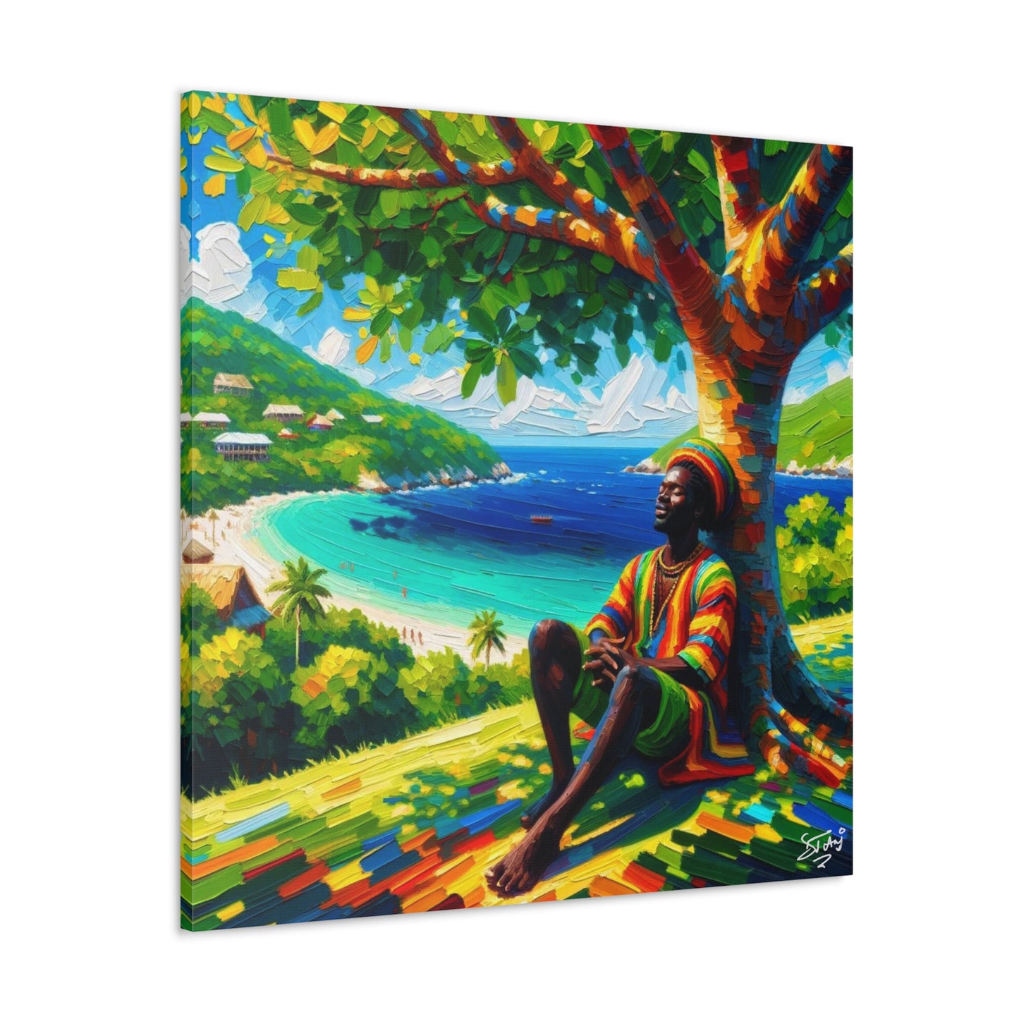 Art Print of Caribbean Man "Under the Tree," West Indian Art, Canvas Gallery Wraps