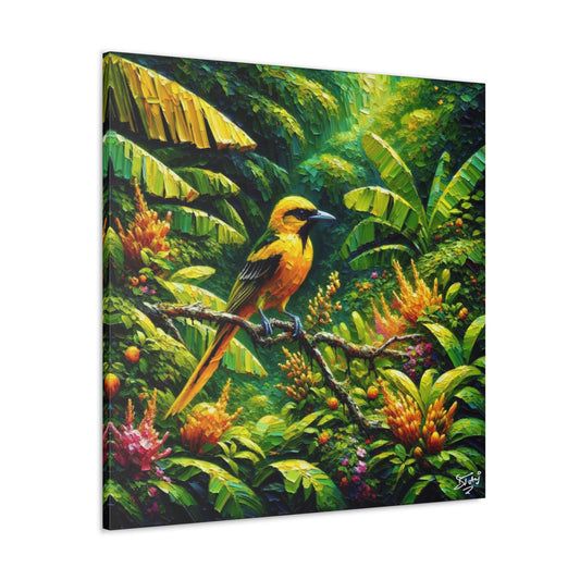 Art Print, Yellow Oriole (Plantain Bird), Caribbean Birds, Oil Finish, Caribbean Nature, Cultural, Heritage, Canvas Gallery Wrap