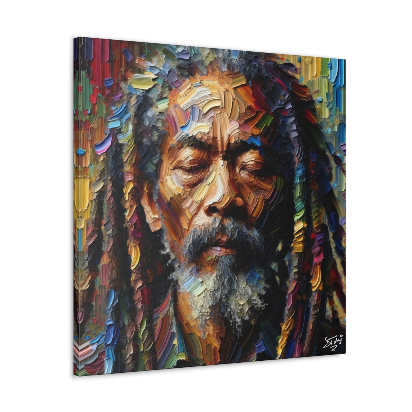 Art Print, Trini Rastaman, Oil Finish, West Indian Ethnicity, Cultural, Heritage, Semi-Abstract, Canvas Gallery Wrap