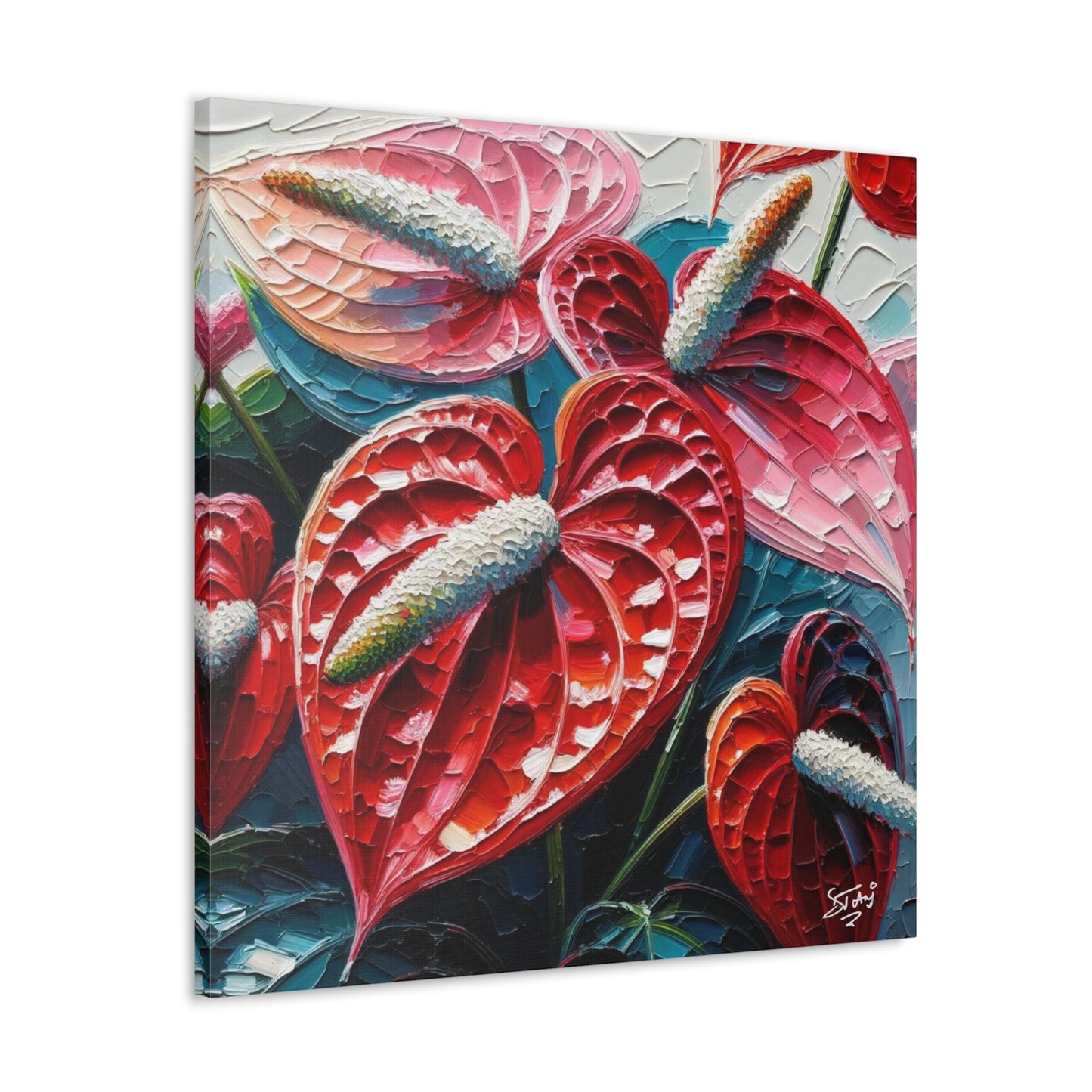 Art Print of Anthurium Flowers, Oil Finish, West Indian Art, Canvas Gallery Wraps