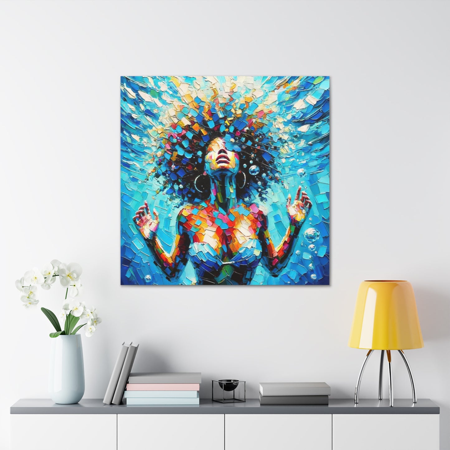 Art Print, Afro-Caribbean Woman, "Submerged" Abstract Oil Finish, West Indian Ethnicity, Cultural, Heritage, Abstract, Canvas Gallery Wrap