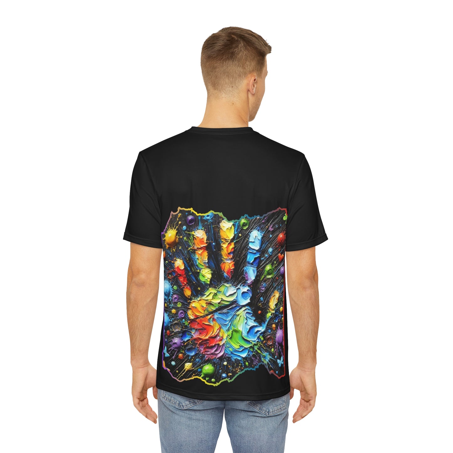 Men's Brushed Polyester Short Sleeve Tee (AOP), Colorful Hand Print