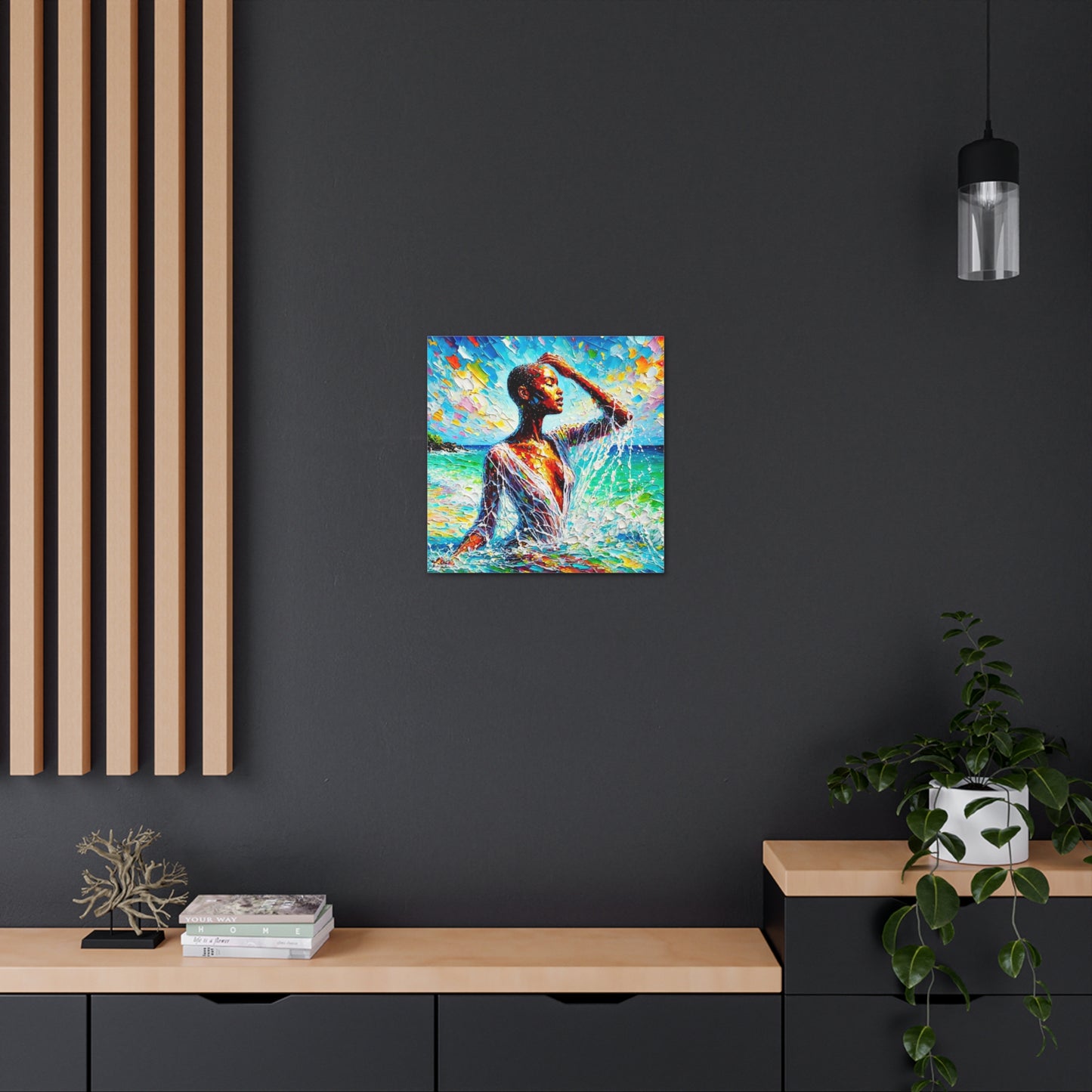 Art Print, Afro-Caribbean Woman, "Sea Bath" Abstract, Oil Finish, West Indian Ethnicity, Cultural, Heritage, Abstract, Canvas Gallery Wrap