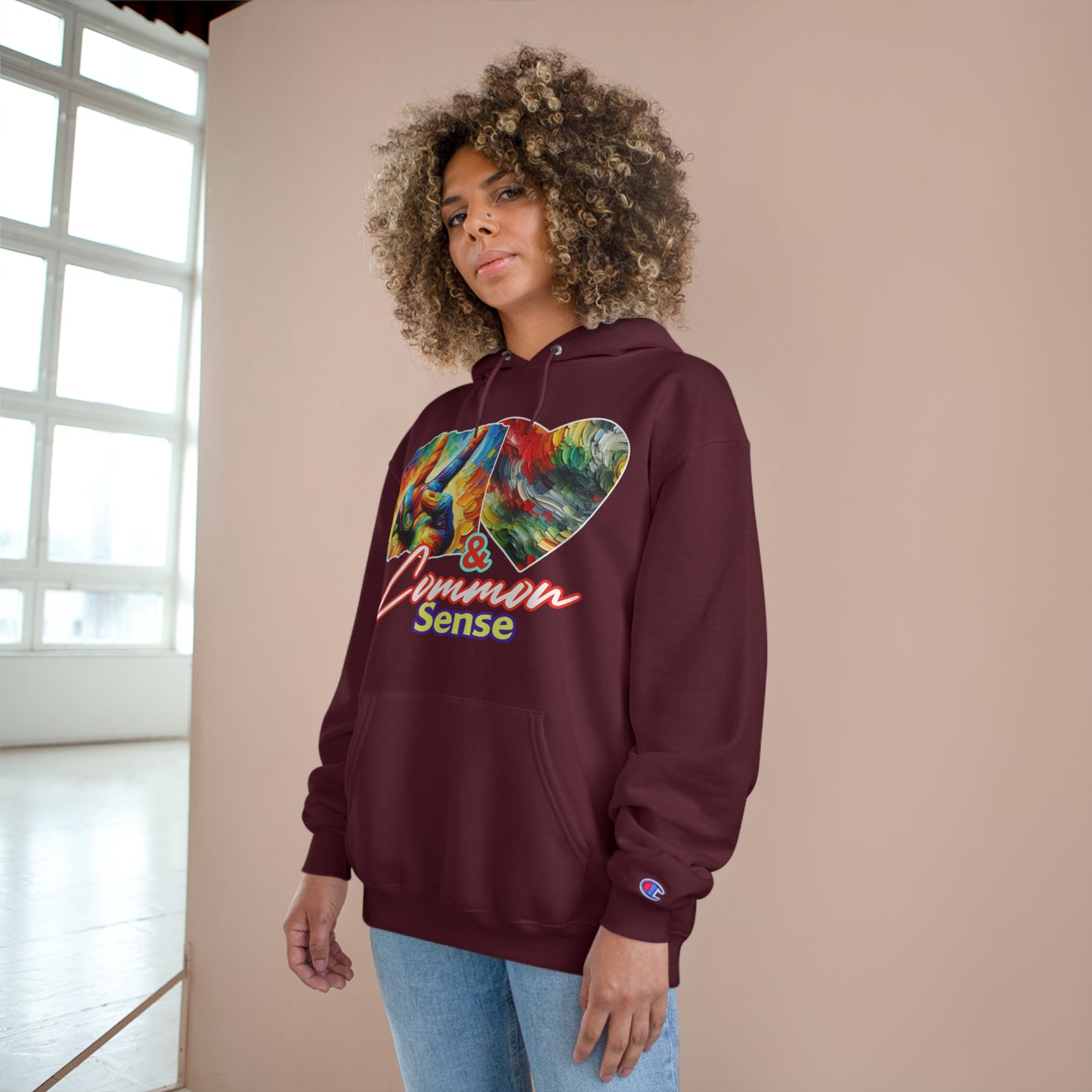 Champion Hoodie, "Peace, Love & Common Sense" Inclusion, Anti-Racism, Racial Justice, One Love, Unity, Diversity, Immigrant Outsiders, Caribbean Culture, FashionWithPurpose, ConsciousClothing, Cultural Identity, Black Inspiration Empowerment