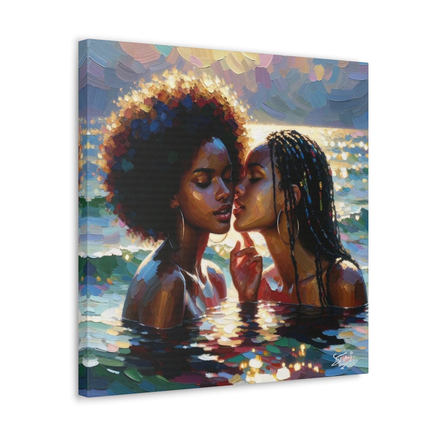 Art Print, Caribbean Couple, "No Boundaries" Semi-Abstract Oil Finish, West Indian Ethnicity, Cultural, Heritage, Abstract, Canvas Gallery Wrap