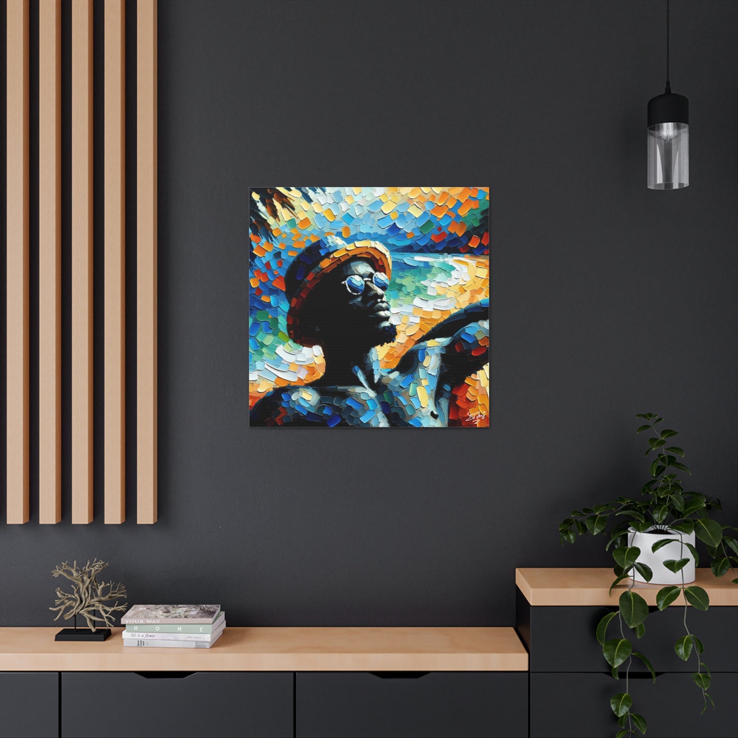 Art Print, Afro-Caribbean Man "In Silhouette," Oil Finish, West Indian Ethnicity, Cultural, Heritage, Semi-Abstract, Canvas Gallery Wrap