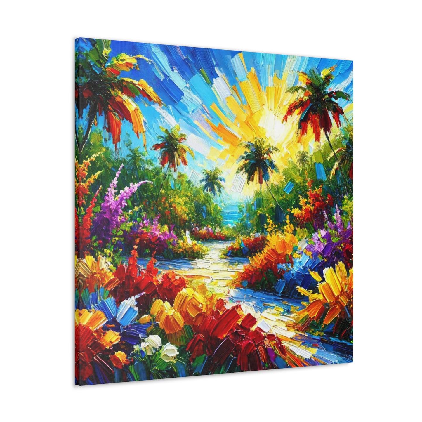 Art Print of Tropical Flower Garden, Abstract Oil Finish, West Indian Art, Canvas Gallery Wraps