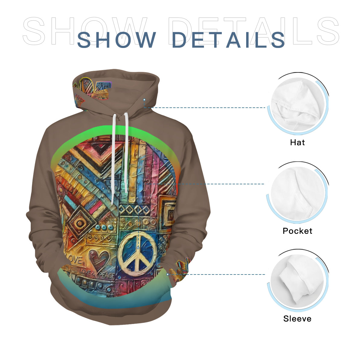 Men’s Adult Hoodie Set with Double-Layer Hood "African Peace Print"