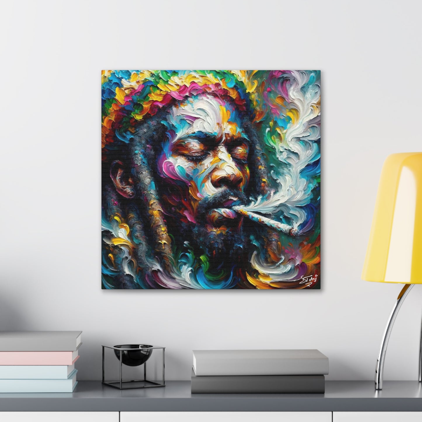 Art Print, "Rastaman Live Up," Oil Finish, West Indian Ethnicity, Cultural, Heritage, Semi-Abstract, Canvas Gallery Wrap