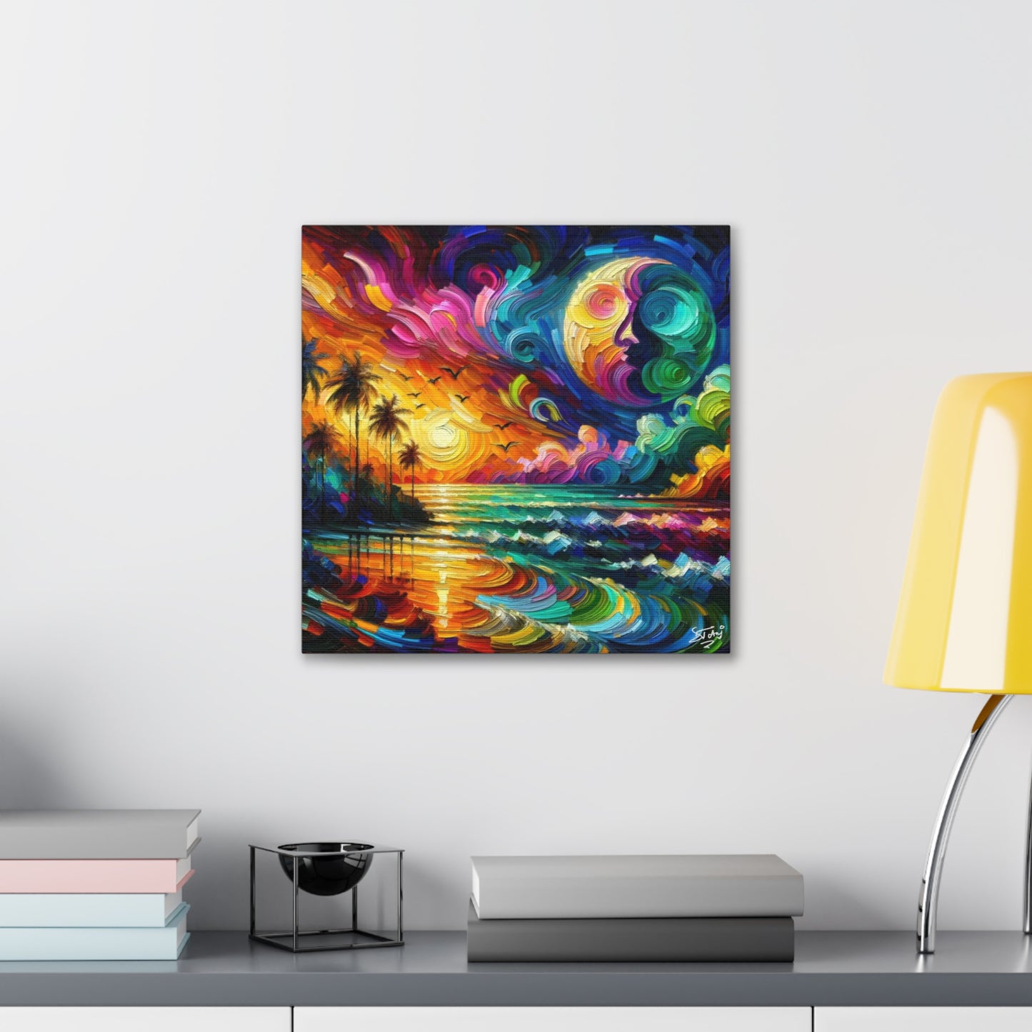 Art Print of Colorful Caribbean Sunset, Abstract, Oil Painting, West Indian Art, Canvas Gallery Wraps