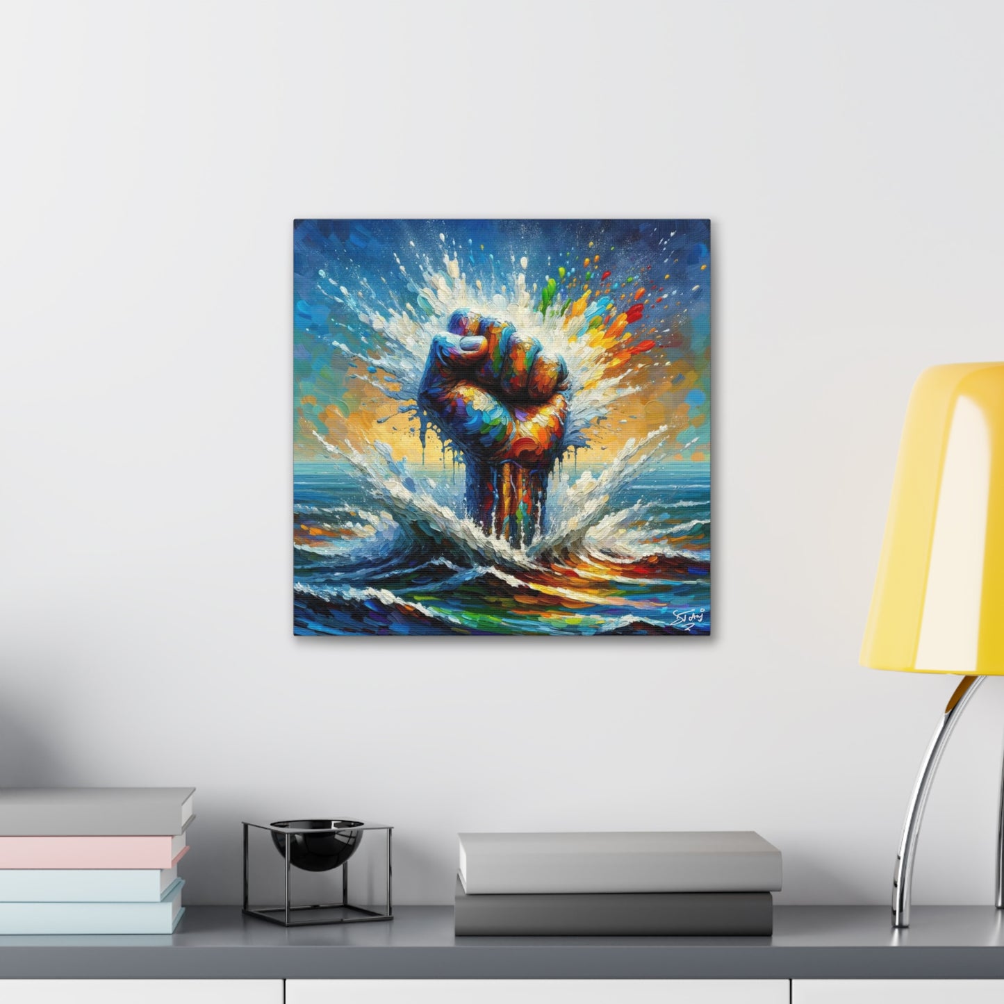 Art Print, Black Power, Oil Finish, Unity, One Love, Semi-Abstract, Canvas Gallery Wrap