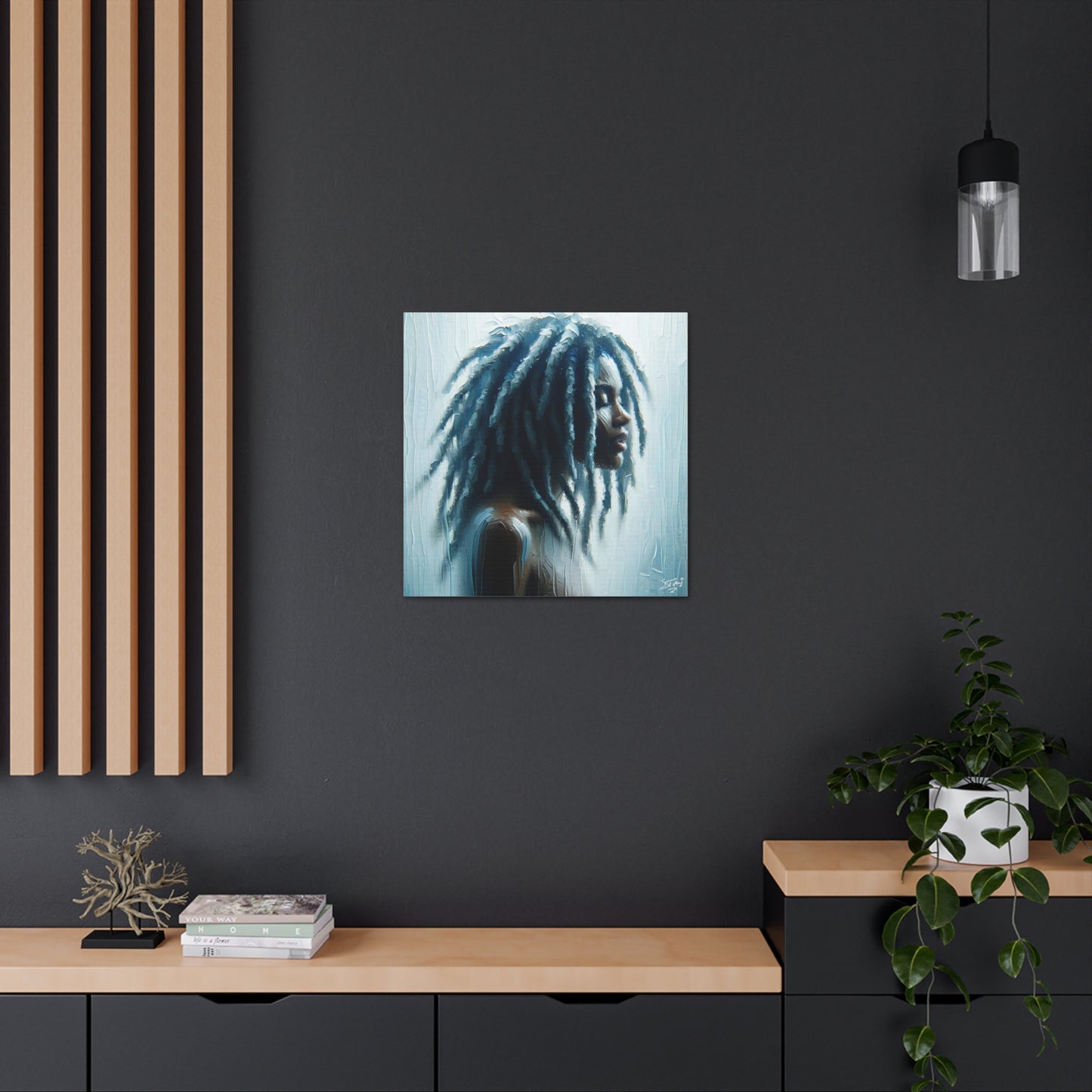 Art Print, Black Woman in Sauna (2), Oil Finish, West Indian Ethnicity, Cultural, Heritage, Semi-Abstract, Canvas Gallery Wrap