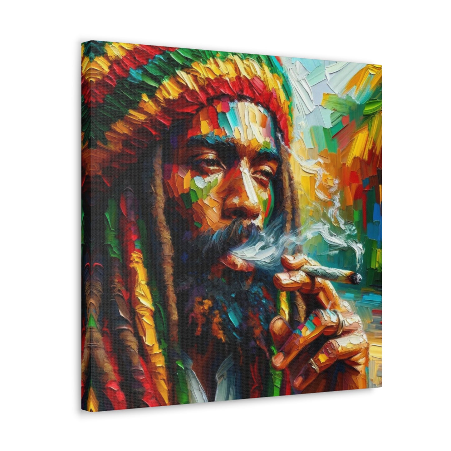 Art Print of Rastaman#3, Oil Finish, West Indian Ethnicity, Cultural, Heritage, Afro-Caribbean Man, Semi-Abstract, Canvas Gallery Wrap